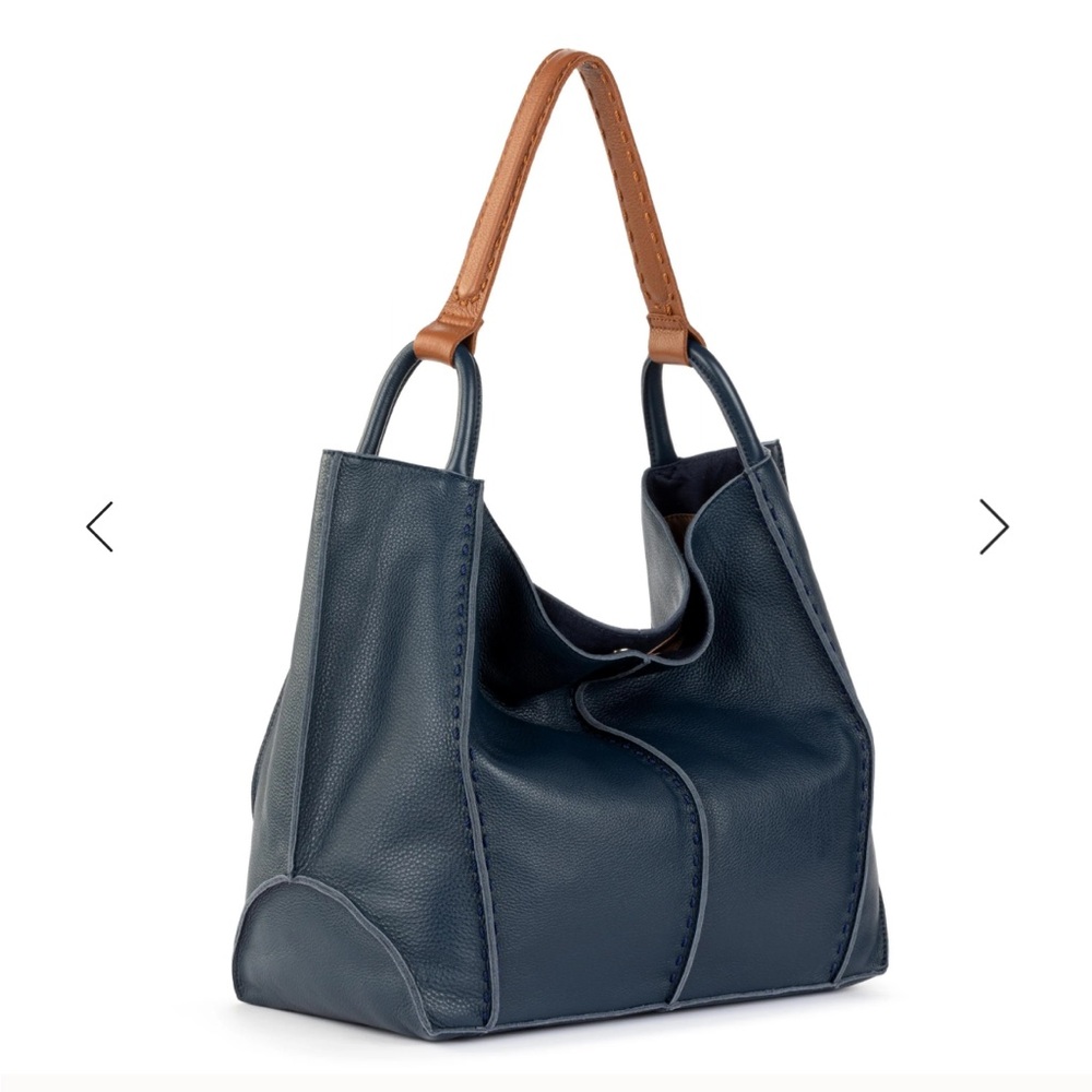 Los Feliz , the Sak Elegant Blue Leather Shoulder tote bag. - Picture 4 of 13